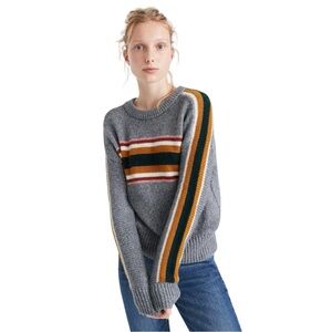 Madewell Gray Striped Crew Neck Sweater